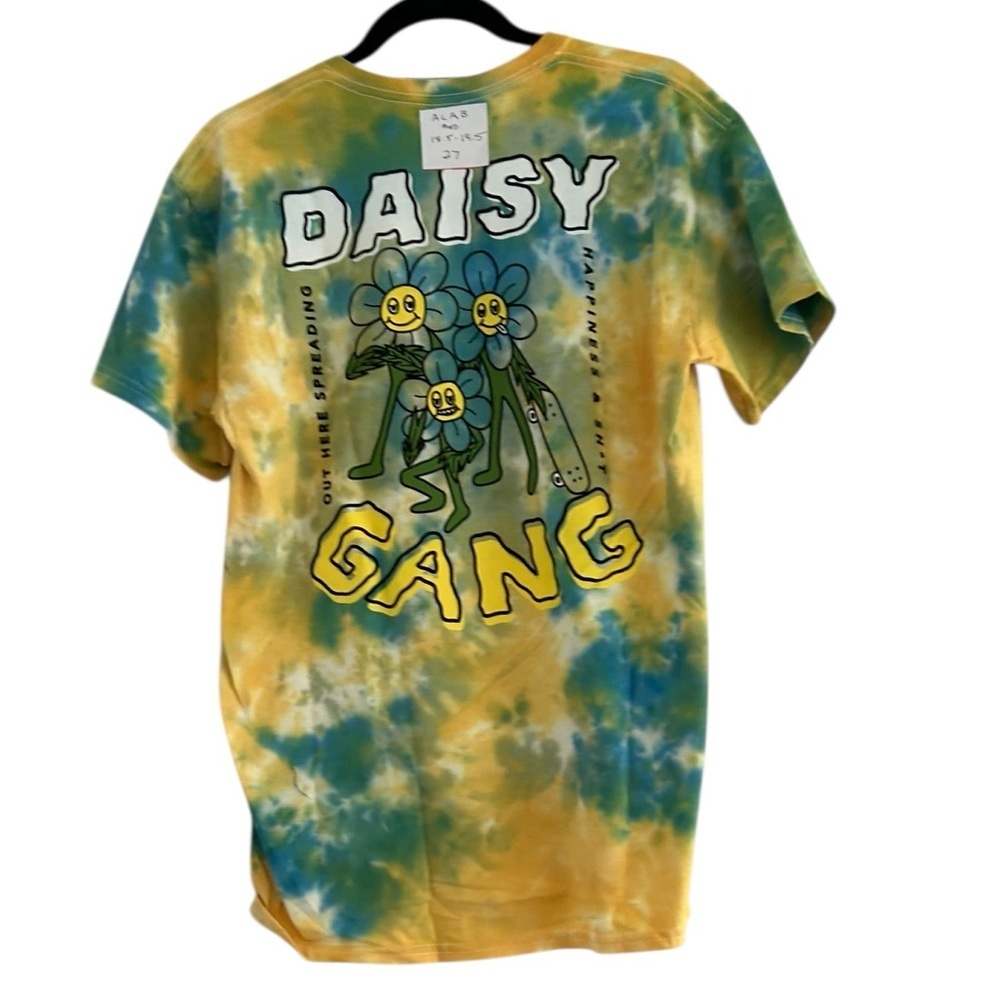 A-Lab Daisy Gang Blue & Yellow Tie Dye Skater Graphic Tee Size Medium